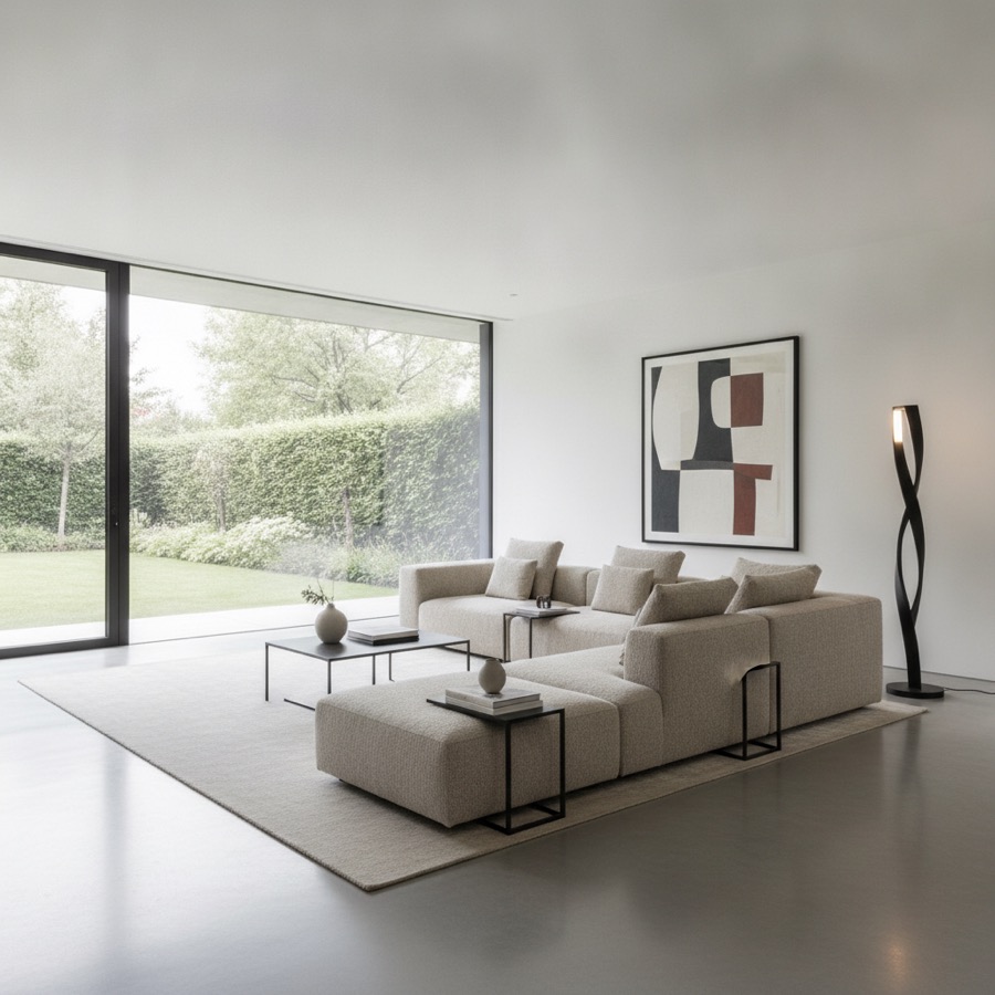 A living room in modern interior design style
