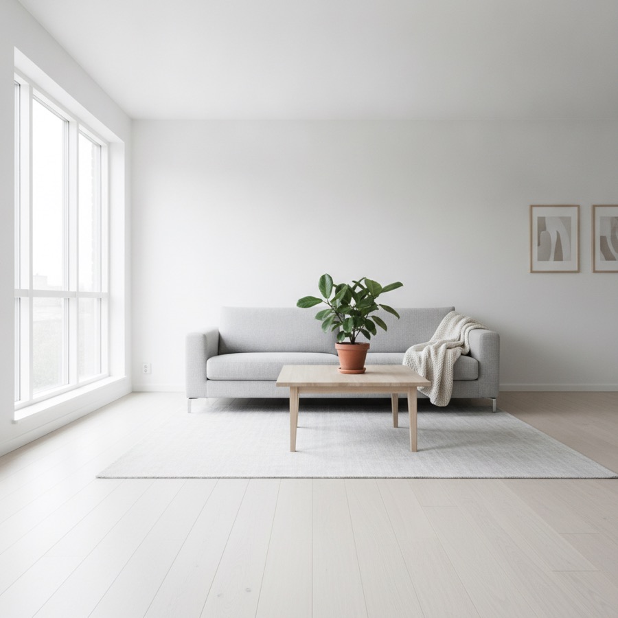 A living room in scandinavian interior design style